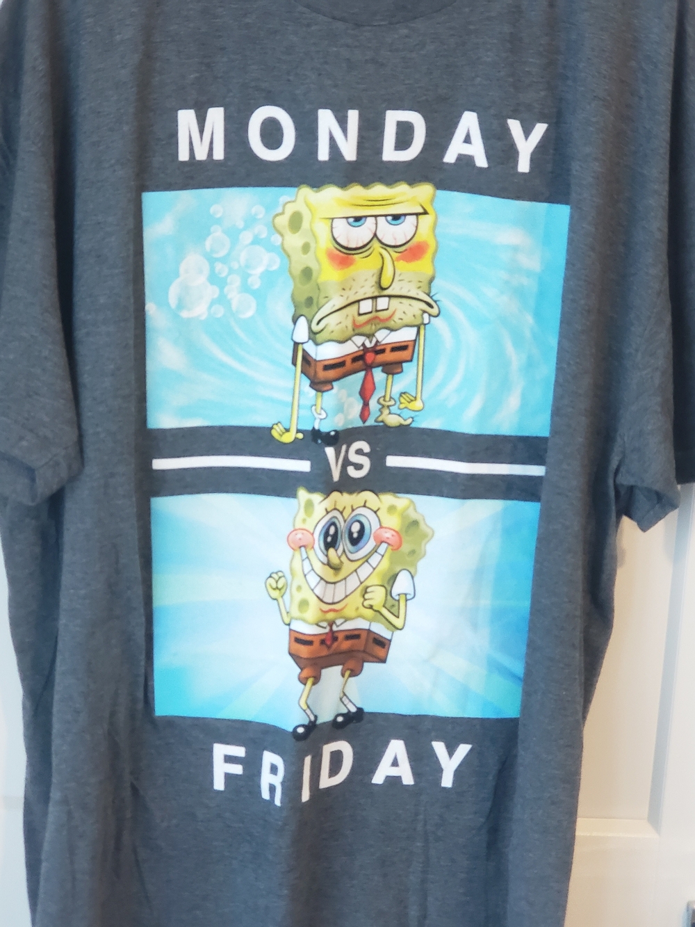 Sponge Bob Men's Graphic 'Monday vs Friday' Sponge Character T-Shirt - Gray